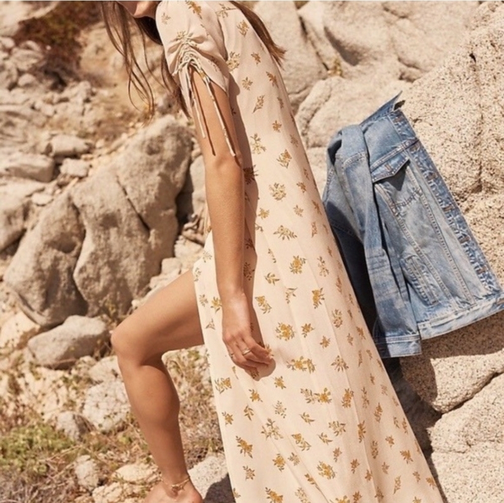 Madewell Field Boutique Silk Maxi Dress Floral Faux Wrap Yellow Soft Girl Parisi